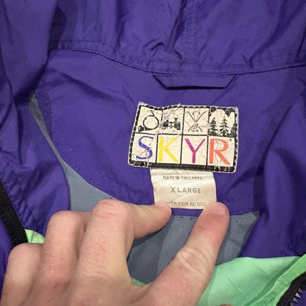 Vintage Skyr Jacket Mens XL Black Purple Green Anorak Color Windbreaker Outdoor